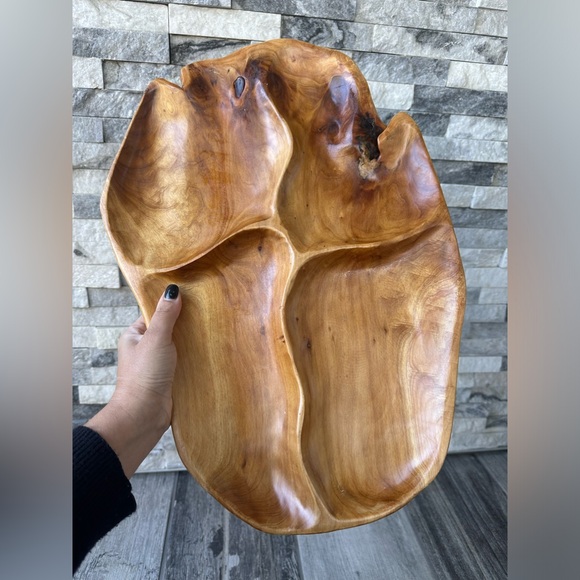 Natural Wooden Divided Serving Platter Hand Crafted Art Extra Large Size - Picture 15 of 15